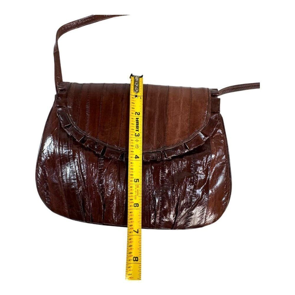 80s Eel Fish Leather Bag Brown Patent Hipster Rare Vintage Retro Fancy Purse View 6